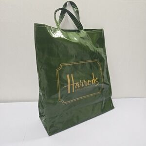 Harrods Knightsbridge Green PVC Coated Cotton Tote Bag Ulster Weavers Large